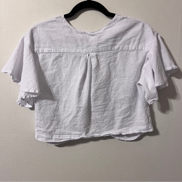 Nasty Gal White Twist Front Flutter Sleeve Crop Top Blouse Deep V Cotton Women 6 - Picture 3 of 6